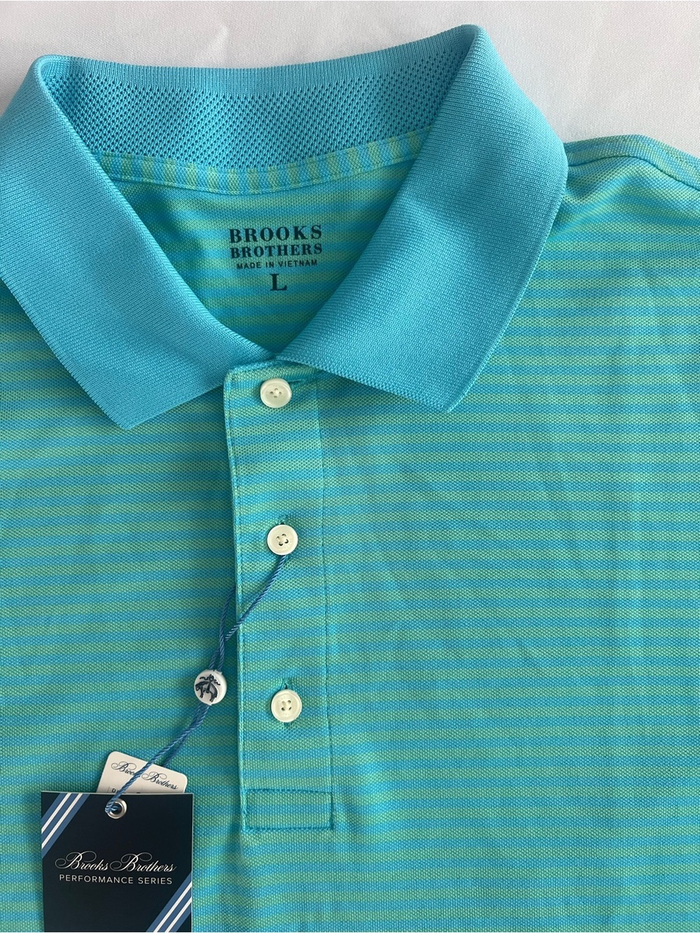 Brooks Brothers Polo — Aqua with Lime Stripe Detail